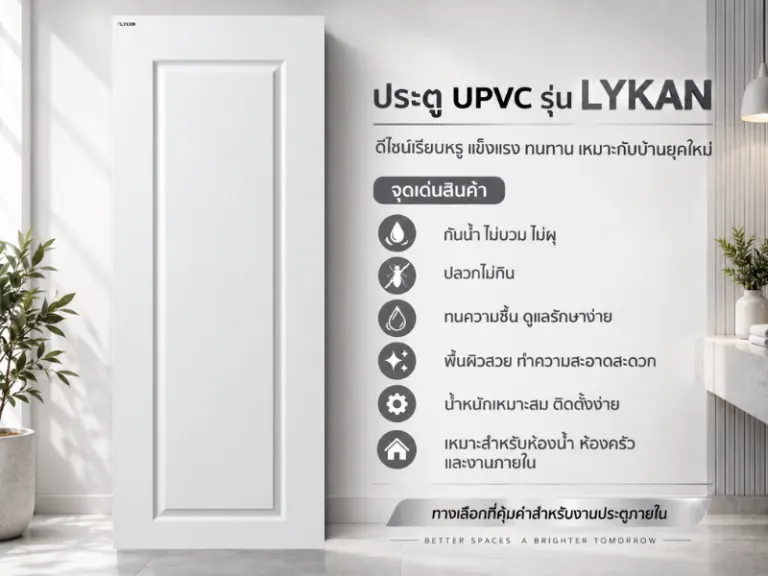 ประตู uPVC รุ่น LYKAN · Modern · สีขาว (Pure White)