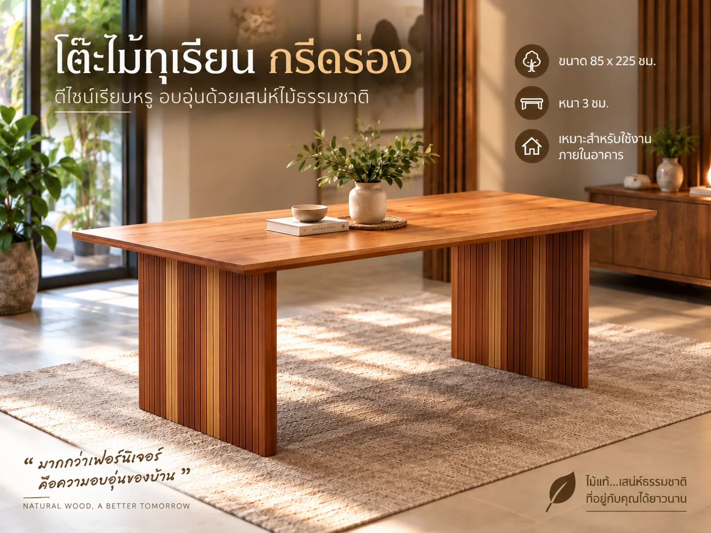 DURIAN GROOVE Dining Set (ชุดโต๊ะและม้านั่งไม้ทุเรียน กรีดร่อง)