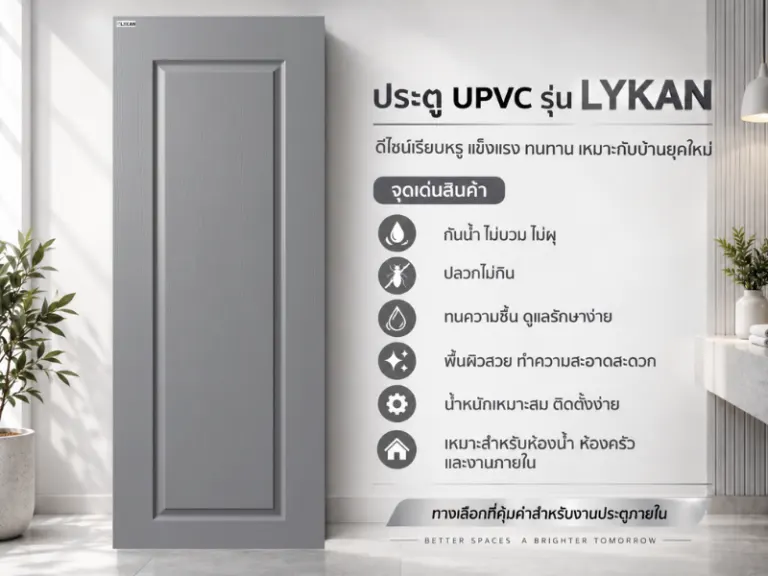 ประตู uPVC รุ่น LYKAN · Modern · สีเทา (Ash Grey)